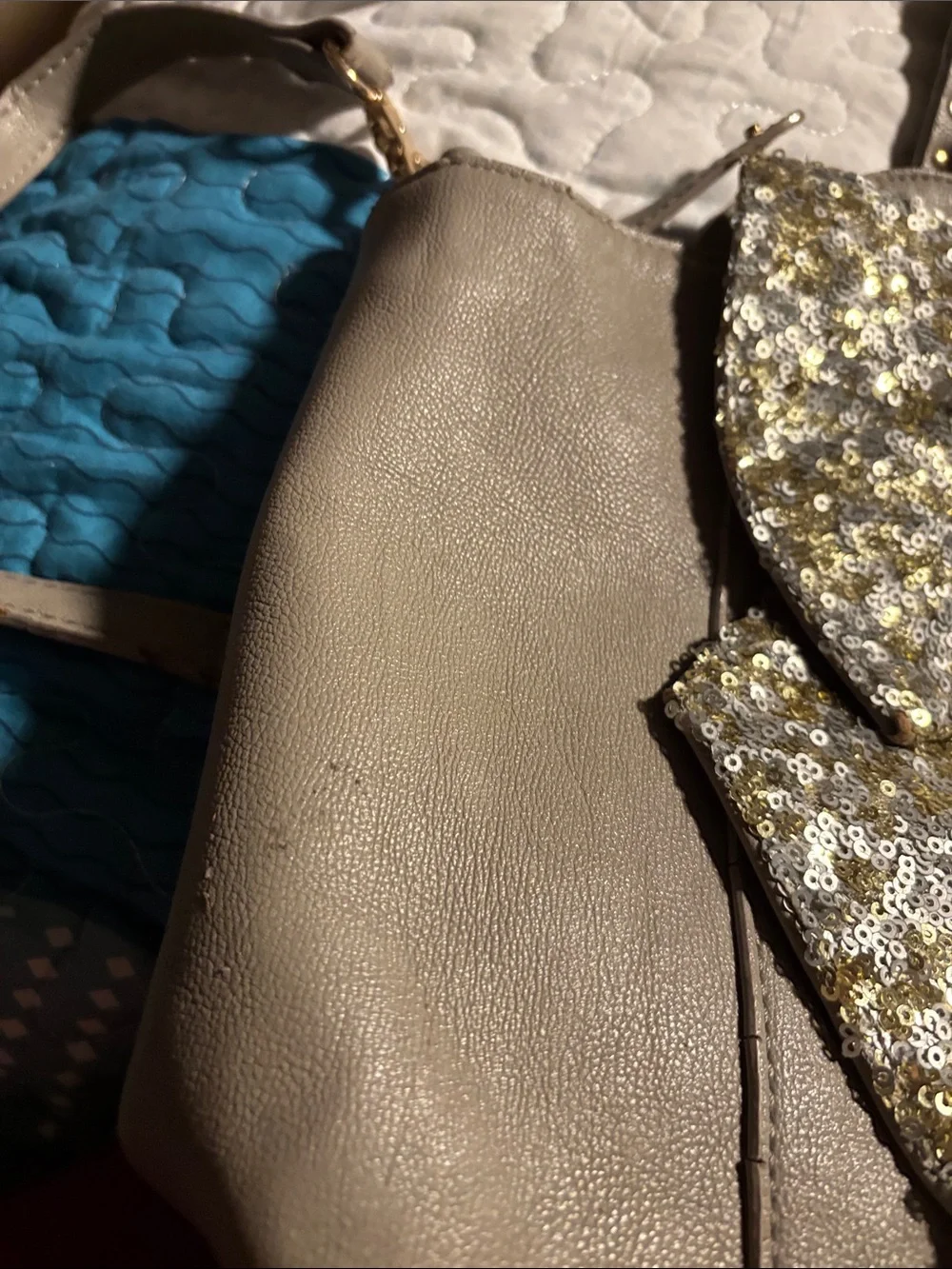 Rare Betsey Johnson Taupe Handbag with Iridescent Sequin Bow